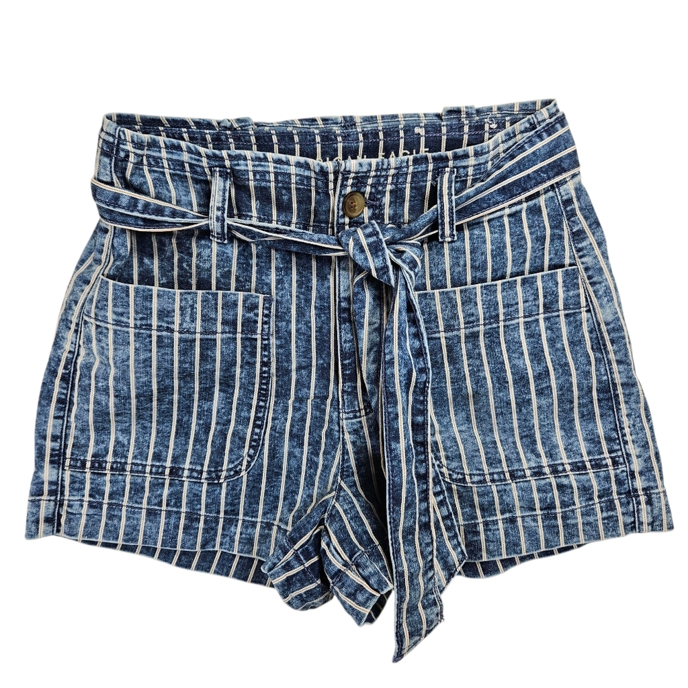 American Eagle Striped Chambray Paper Bag Waist Denim Shorts Size 4